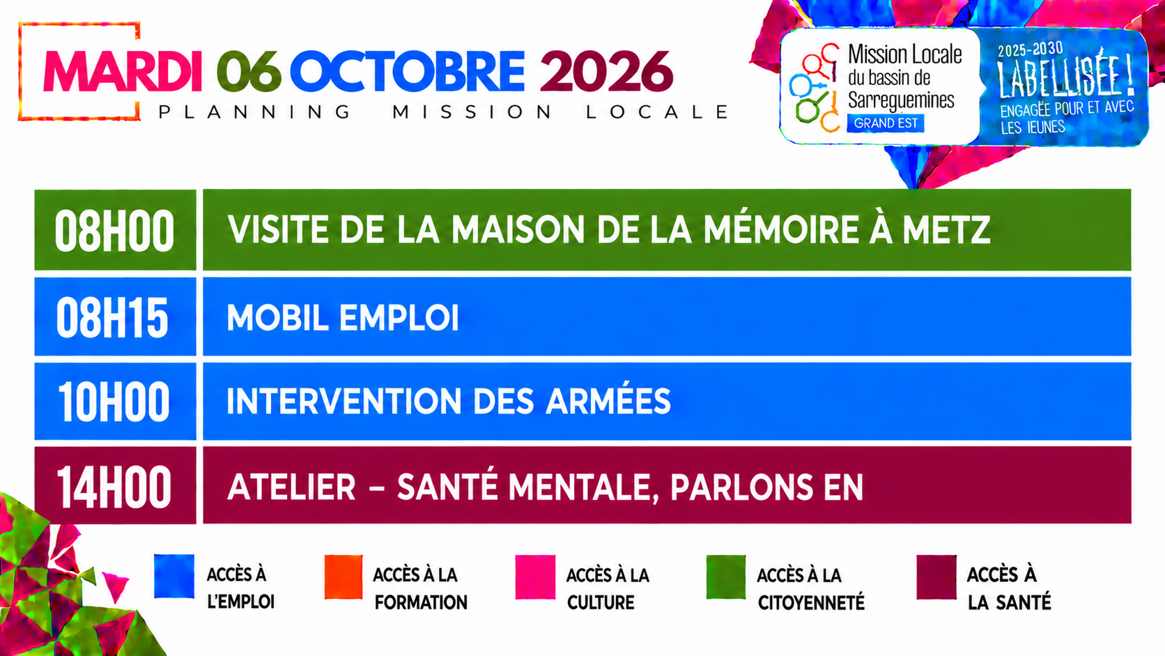 Planning coloré de la Mission Locale